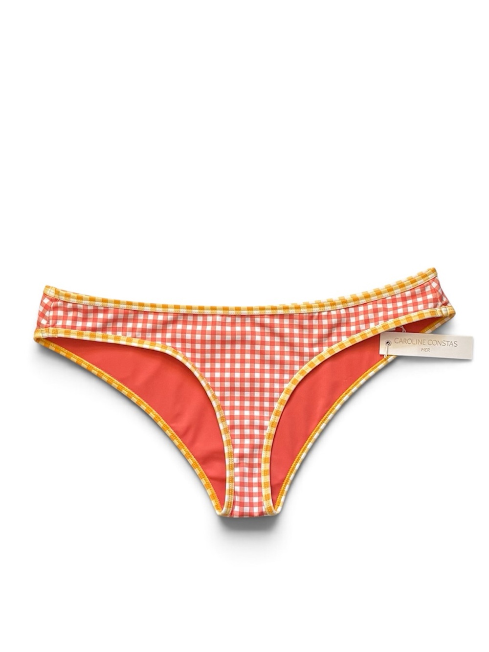 Caroline Constas Ayana Orange & White Gingham Print Bikini Bottoms Sz M